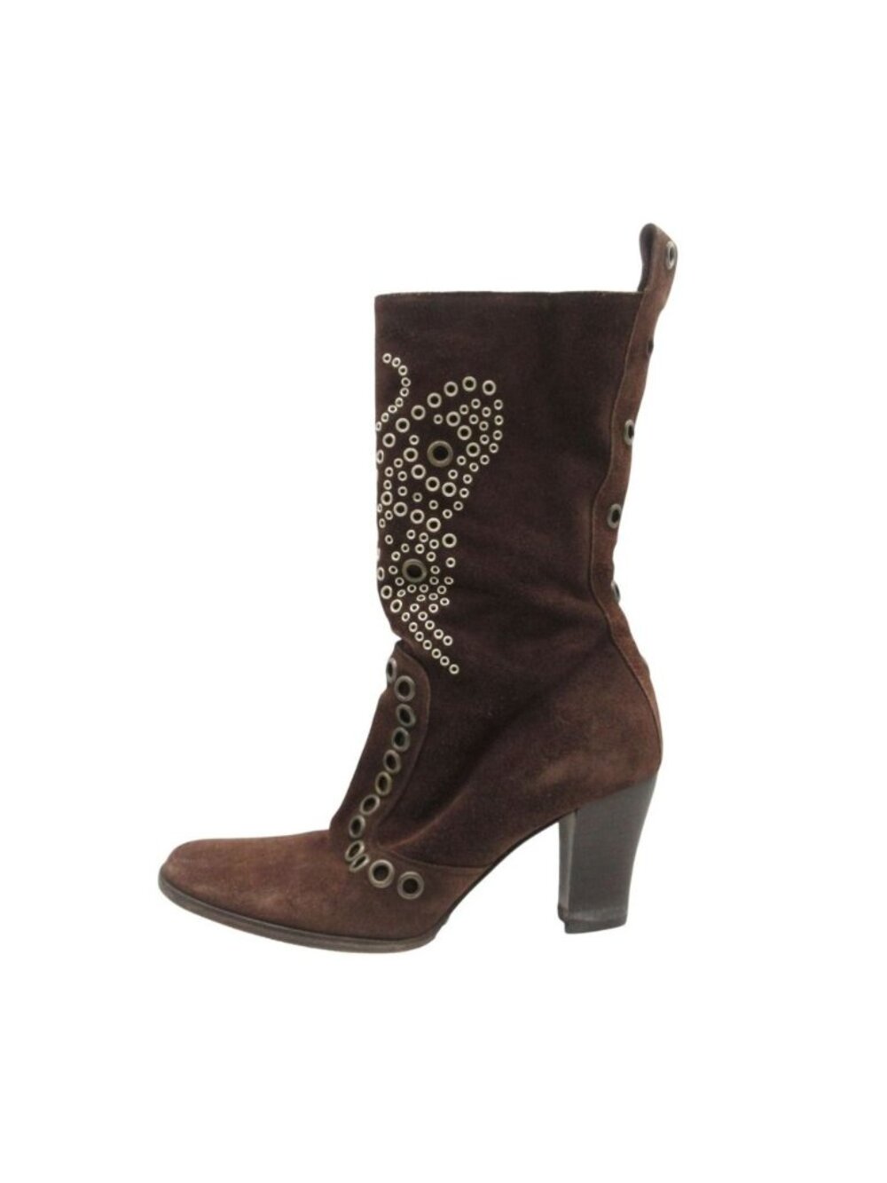 Dolce & Gabbana Boots Studs Suede Western Short Side Zip Brown